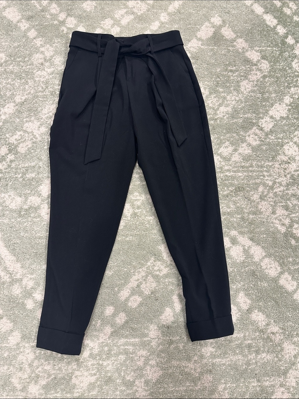 Banana Republic Black High-Waist Tie Belt Tapered Pants